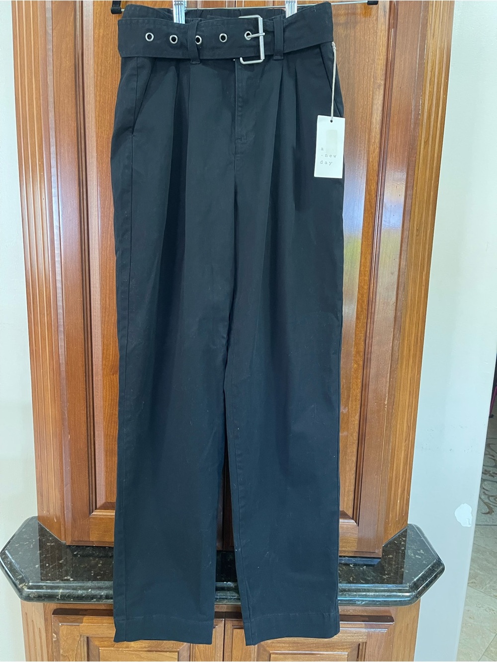 a new day Black High-Waist Paperbag Trousers with Grommet Belt